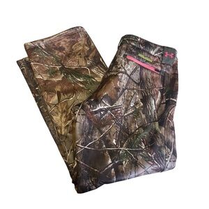 Women Under Armour Camo scent control Hunting Fleece Lined Soft Shell Pants Sz12